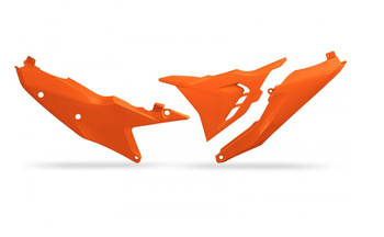 UFO BOCZKI TYLNE Z POKRYWĄ FILTRA KTM SX 125 / 250 / 300 TBI '23-'24, EXC 150 / 250 / 300 TBI '24, SX-F / EXC-F 250 / 350 / 450 / 500 '23-'24 KOLOR POMARAŃCZOWY (STRONA LEWA)