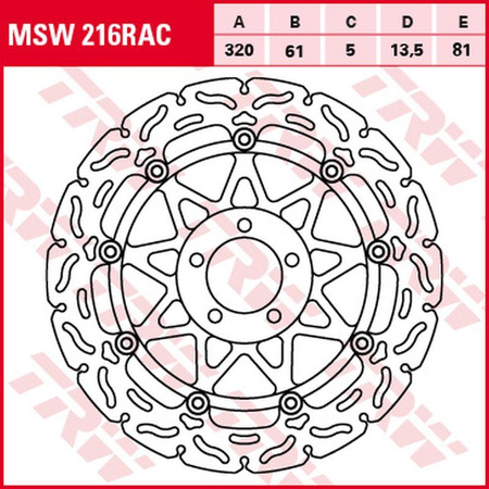 TRW ZF TARCZA HAMULCOWA PRZÓD KAWASAKI ZX-7R/RR '96-'02, ZXR 750 '91-'95, ZX-9R '94-'04, ZZR 1100 '93-'01, ZX-12R '00-'03, ZZR 1200 '02-'05, VN 1500/1600 MEAN STREK '02-'05, SUZUKI VZ 1600 MARAUDER '04-'05 (320X61X5MM) WAVE
