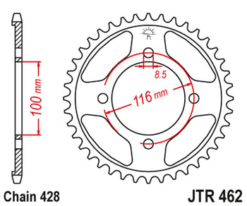 JT ZĘBATKA TYLNA JTR462 50 KAWASAKI KX 80 '86-99', KX 85 '01-20', KX 100 '86-21' (46250JT) (ŁAŃC.428) KONWERSJA