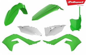 POLISPORT WYPRZEDAŻ KOMPLET PLASTIKÓW KAWASAKI KX 250F '21-'24; KX 450F '19-'23 W ZESTAWIE TABLICA PRZEDNIA (8665900002) KOLOR ZIELONO BIAŁY OEM
