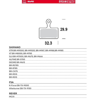 MOTO-MASTER WYPRZEDAŻ BIKE PRO KLOCKI HAMULCOWE ROWEROWE ORGANICZNE PRO PASUJE DO SHIMANO XTR BR-M9000, BR-M9020, BR-M987, BR-M988, BR-M985, XT BR-M8000, BR-M785, SLX BR-M7000, BR-M675, BR-M666, DEORE BR-M615