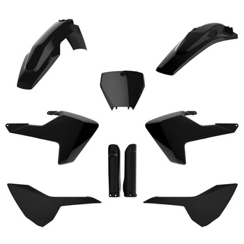 POLISPORT KOMPLET PLASTIKÓW (FULL KIT) HUSQVARNA TC/FC '16-'18 W ZESTAWIE TABLICA PRZEDNIA (8665800003) I OSŁONY AMORTYZARORÓW (8398900002) KOLOR CZARNY
