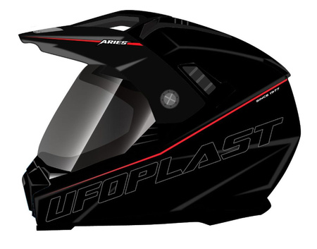 UFO KASK ARIES OFFROAD / DUAL / TOURER / CROSSOVER Z SZYBĄ, DASZKIEM I BLENDĄ PRZECIWSŁONECZNĄ KOLOR CZARNY ROZMIAR XL ( ECE 22R06 ) - KOLEKCJA 2024