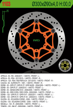NG TARCZA HAMULCOWA PRZÓD APRILIA RS 50/125 '11-'14 (RS4), RS50 '07-'08, DERBI 50/80/125 (300X90X4) (6X6,5MM)