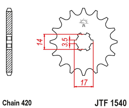 JT ZĘBATKA PRZEDNIA 504 14 KAWASAKI Z125 PRO (BR125) '17-'18 (50414JT) (ŁAŃC. 420)