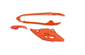 UFO 2026/01 KOMPLET ŚLIZG + PROWADNICA ŁAŃCUCHA KTM SX 125 / 150 / 250 / 300 '25-'26, SX-F 250 / 350 / 450 '25-'26 KOLOR POMARAŃCZOWY
