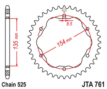 JT ZĘBATKA TYLNA ALUMINIOWA (ERGAL) DUCATI 1098/R /S '07-'09, STREETFIGHTER 1099 '09-'13, 1198R/S '09-'11, 1199 PANIGALE '12-'15, 1299 PANIGALE '15-'19, PANIGALE V4S '18-'21, MONSTER 1200 '14-'20 (ŁAŃC. 525)