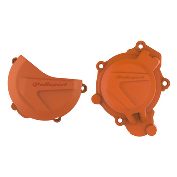 POLISPORT ZESTAW OSŁONA POKRYWY (DEKLA) ALTERNATORA ORAZ OSŁONA POKRYWY SPRZĘGŁA KTM SX/XC 125/150 '16-'18; HUSQVARNA TC 125 '16-'18 KOLOR POMARAŃCZOWY (8464100002+8460300002)