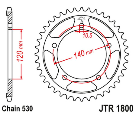 JT ZĘBATKA TYLNA 4409 45 TRIUMPH TIGER 1050 '07-'14 (440945JT) (ŁAŃC. 530) KOLOR CZARNY (+1)