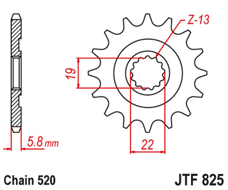 JT ZĘBATKA PRZEDNIA 825 13 HUSQVARNA TC/TE/TXC 250/310 '09-13' (82513JT) (ŁAŃC. 520)