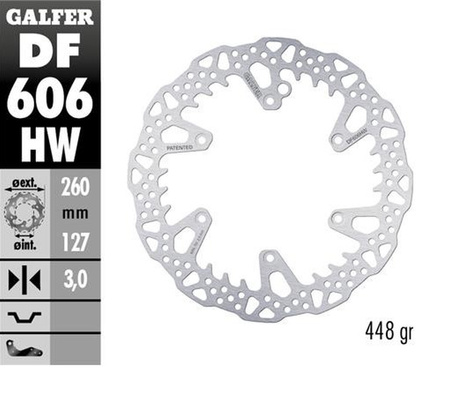 GALFER TARCZA HAMULCOWA PRZÓD KTM SX/EXC/SX-F/EXC-F '93-'23; GS/MX/LC4 '93-'23; GAS GAS EC/EC-F/MC/MC-F '21-'24; HUSQVARNA TC/TE/TX/FC/FE/FS '14-'24; HUSABERG TE/FE/FC/FX '04-'16; TRIUMPH TF 250X '24 (260X127X3MM) SHARK ENDURO MX
