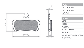 BRENTA BIKE KLOCKI HAMULCOWE ROWEROWE E-BIKE MTB / SZOSA / ELEKTRYK PASUJE DO AVID XO TRAIL, ELIXIR 9 TRAIL, ELEXIR 7 TRAIL, SRAM QUIDE ULTIMATE, RSC, RS, R, T BR225