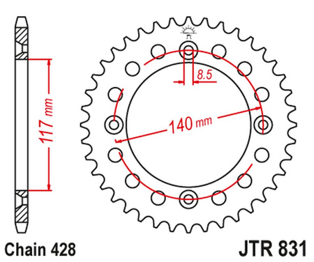 JT ZĘBATKA TYLNA 831 46 YAMAHA YZ 80L/S '84, '86-92 (83146JT) (ŁAŃC. 428)