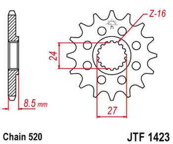JT ZĘBATKA PRZEDNIA 2192 16 SUZUKI GSXR 1000 '09-16' (219216JT) (ŁAŃC. 520) KONWERSJA