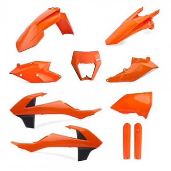 POLISPORT KOMPLET PLASTIKÓW (FULL KIT) KTM EXC/EXC-F TPI '17-'19 W ZESTAWIE OSŁONA LAMPY (8666800002) I OSŁONY AMORTYZATORÓW (8398600003) KOLOR POMARAŃCZOWY