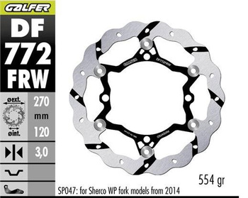 GALFER TARCZA HAMULCOWA PRZÓD SHERCO SE/SEF 250/300/450/500 '09- (TYLKO Z ZAWIESZENIAMI SACHS; WP WYMAGA SP047) WAVE (270X120X3MM)