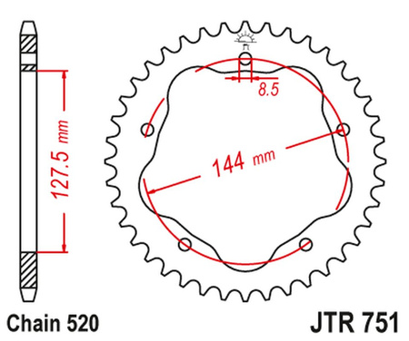 JT ZĘBATKA TYLNA 4320M 38 DUCATI 950 HYPERMOTARD '19-20, 800 MONSTER '05-07, 748 BIPOSTO '95-03, (POTRZEBNY ADAPTER JTA750B) (4320M38JT) (ŁAŃC. 520)