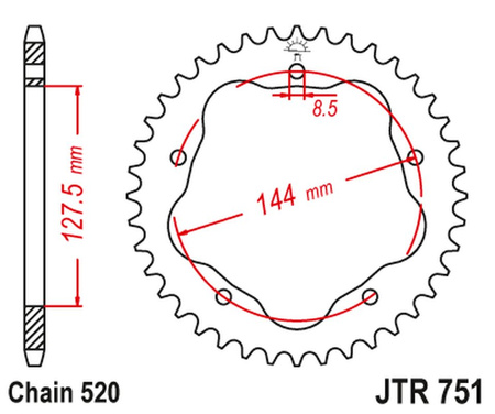 JT ZĘBATKA TYLNA 4320M 40 ALUMINIOWA (ERGAL) DUCATI MONSTER 800 S2R '05-'07, HYPERMOTARD 950 '19-'23, BIPOSTO 748/S '95-'03 (ŁAŃC. 520) (STREETFIGHTER/EVO 848 '08-'15 KONWERSJA NA ŁAŃC. 520) (POTRZEBNY ADAPTER JTA750B)