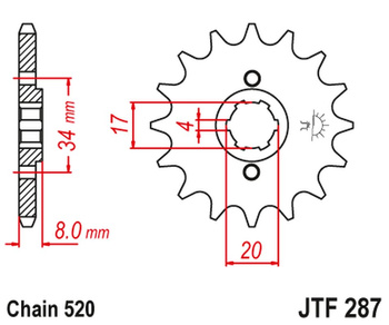 JT ZĘBATKA PRZEDNIA 267 15 HONDA CRF 230L '08-'10, XL 250R '84-'97 (26715JT) (ŁAŃC. 520)