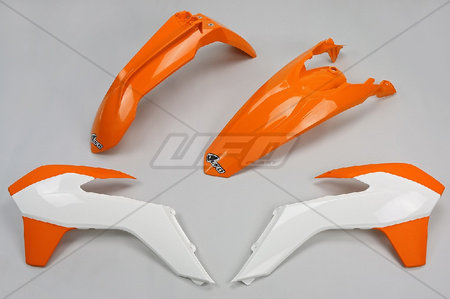UFO KOMPLET PLASTIKÓW KTM EXC '14-'16, KOLOR OEM '15-'16 (POMARAŃCZOWY/BIAŁY) (KT516E999W)
