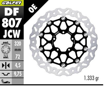 GALFER TARCZA HAMULCOWA PRZÓD DUCATI DIAVEL 1200 '11-; HYPERMOTARD 939/950 '13-; MONSTER 796/797/821/1200 '10-; MULTISTRADA 937/950/1200 '10-; X DIAVEL 1260 '19- (WAVE FLOATING) (320X72X4,5MM)