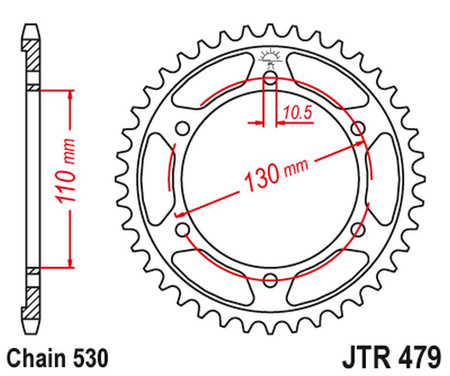 JT ZĘBATKA TYLNA 241 45 YAMAHA R1 '04-'08, FZ 1 '06-'14, R6B '06-'15 (24145JTZBK) (ŁAŃC. 530) KOLOR CZARNY