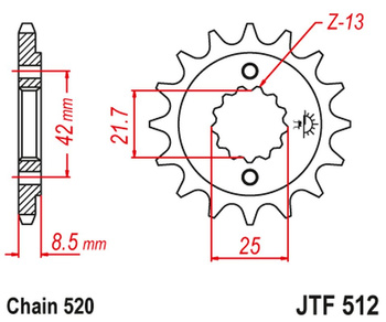 JT ZĘBATKA PRZEDNIA 525 14 KAWASAKI ZXR 400, KLE 500 '91-'96 (-1), GPZ 500S (-1) (52514JT) (ŁAŃC. 520)