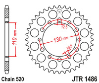 JT ZĘBATKA TYLNA 504 44 HONDA TRX 200 '90-97', KAWASAKI EL 250 '88-03' (50444JT) (ŁAŃC.520)