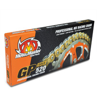 MOTO-MASTER ŁAŃCUCH NAPĘDOWY GP-520G MX PROFESSIONAL MOTOCROSS RACING CHAIN BEZ ORINGÓW KOLOR ZŁOTY (120 OGNIW, ZAPINKA W ZESTAWIE)