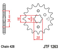 JT ZĘBATKA PRZEDNIA 263 12 SUZUKI RM 80/85, YAMAHA XT 125 R/X (26312JT) (ŁAŃC. 428)