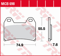 TRW ZF KLOCKI HAMULCOWE KH244 ORGANIC HONDA CB 400 SUPER FOUR '97-, BMW R NINE T '16-'18, DUCATI 748/996 '98-'07, MULTISTRADA 1200 '10-'18, YAMAHA XT 660X '04-'16 PRZÓD