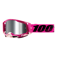 WYPRZEDAŻ 100 PROCENT GOGLE MODEL RACECRAFT 2 MAHO - SILVER FLASH LENS - KOLOR RÓŻOWY/CZARNY SZYBKA SREBRNE LUSTRO