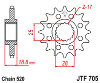 JT ZĘBATKA PRZEDNIA 2098 16 APRILIA 1000 RSV '98-09' (209816JT) (ŁAŃC. 520)