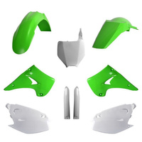 POLISPORT KOMPLET PLASTIKÓW (FULL KIT) KAWASAKI KX 125/250 '03 W ZESTAWIE TABLICA PRZEDNIA (8660800002) I OSŁONY AMORTYZARORÓW (8395000001) KOLOR ZIELONY OEM