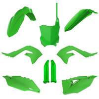 POLISPORT KOMPLET PLASTIKÓW (FULL KIT) KAWASAKI KXF 250 '21-'24 KXF 450 '19-'23 W ZESTAWIE TABLICA PRZEDNIA (8665900001) I OSŁONY AMORTYZARORÓW (8351800005) KOLOR ZIELONY