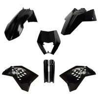 POLISPORT KOMPLET PLASTIKÓW (FULL KIT) KTM EXC/EXC-F '08-'11 W ZESTAWIE TABLICA PRZEDNIA (8666700003) I OSŁONY AMORTYZATORÓW (8398500003) KOLOR CZARNY