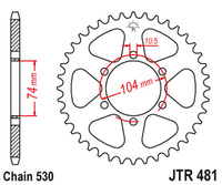 JT ZĘBATKA TYLNA 481 42 KAWASAKI Z 400/550 '80-83', Z 650 '79', KH 500 '72-75' (48142JT) (ŁAŃC.530)