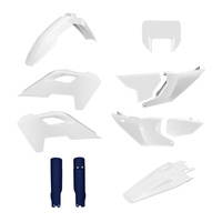 POLISPORT KOMPLET PLASTIKÓW (FULL KIT) HUSQVARNA TE/FE TPI '24-'25 W ZESTAWIE OSŁONA LAMPY PRZEDNIEJ (8681500001) I OSŁONY AMORTYZATORÓW (8352500008) KOLOR BIAŁY NIEBIESKI