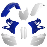 POLISPORT KOMPLET PLASTIKÓW (FULL KIT) YAMAHA YZ 125/250 '08-'14 W ZESTAWIE TABLICA PRZEDNIA (8658100001) I OSŁONY AMORTYZARORÓW (8351400001) KOLOR NIEBIESKI BIAŁY OEM
