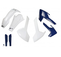 UFO KOMPLET PLASTIKÓW (FULL KIT) Z OSŁONAMI TELESKOPÓW (AMORTYZATORÓW) HUSQVARNA TE/TX 125/250/300 '17-19, FE 250/350/450/501 '17-19 KOLOR OEM (BIAŁY, OSŁONY CHŁODNIC NIEBIESKIE) (HU618E999)