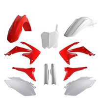 POLISPORT KOMPLET PLASTIKÓW (FULL KIT) HONDA CRF 250R '11-'13; CRF 450R '11-'12 W ZESTAWIE TABLICA PRZEDNIA (8656700001) I OSŁONY AMORTYZARORÓW (8351700001) KOLOR CZERWONO BIAŁY OEM