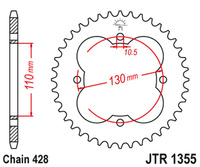 JT ZĘBATKA TYLNA 4355 50 HONDA TRX 90 '93-19', TRX 125 '87-88' (435550JT) (ŁAŃC.428)