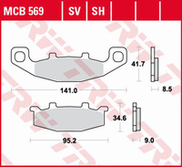 TRW ZF KLOCKI HAMULCOWE KH129 SINTER STREET KAWASAKI GPZ 400R '89-, ZZR 500/600 '90-'92, GPX 600R '88-'99, ZR 750 '91-'99, GPZ 900R '90-'94, ZR 1100 '92-'95, ZX-11 '93-'01, ZZR 1100 '90-'92 TYŁ