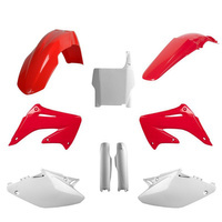 POLISPORT KOMPLET PLASTIKÓW (FULL KIT) HONDA CR 125 '04-'07; CR 250 '04-'07 W ZESTAWIE TABLICA PRZEDNIA (8661900001) I OSŁONY AMORTYZARORÓW (8351700001) KOLOR OEM CZERWONY BIAŁY