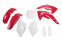 UFO KOMPLET PLASTIKÓW (FULL KIT) Z OSŁONAMI TELESKOPÓW (AMORTYZATORÓW) HONDA CRF 150 '07-'17 KOLOR OEM (CZERWONY/BIAŁY) (HO111E999)