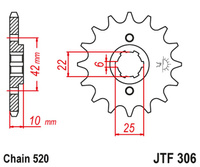 JT ZĘBATKA PRZEDNIA 281 14 HONDA NX 650 DOMINATOR '88 (GRUBOŚĆ 10MM) (28114JT) (ŁAŃC. 520) (-1)