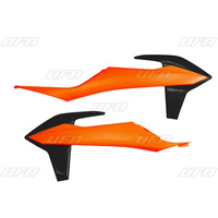 UFO OSŁONY CHŁODNICY KTM SX/SXF(SX-F) 125/150/250/350/450 '19-'22, EXC 125 '20-'21, EXC/EXCF(EXC-F) 150/250/300/350/450/500 TPI '20-2023 KOLOR OEM (POMARAŃCZOWY/CZARNY)