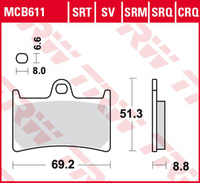 TRW ZF KLOCKI HAMULCOWE KH252 SINTER ROAD/TRACK YAMAHA FZS/FZ6 600 '98-'10, YZF R6 '99-, MT-07 '14-'17, TRACER 700 '16-, FZ8 '10-'16, MT-09 '15-, TDM 900 '02-'14, FZS/FZ1 1000 '01-'15, YZF R1 '98-, FJR 1300 '01-'05, XJR 1300 '99-'16 PRZÓD