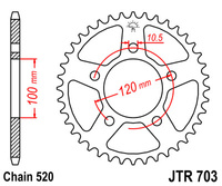 JT ZĘBATKA TYLNA 703 41 CAGIVA TAMANACO 125 88-91 (70341JT) (ŁAŃC. 520) - ZASTĘPUJE 70340JT (JTR698.40)