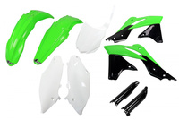 UFO KOMPLET PLASTIKÓW (FULL KIT) Z OSŁONAMI TELESKOPÓW (AMORTYZATORÓW) KAWASAKI KXF 250 '13-'16 KOLOR OEM'16 (ZIELONY/BIAŁY/CZARNY)(KA221E999A)